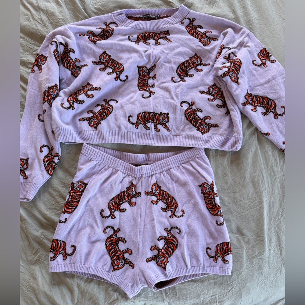 Nasty Gal Lavender Colored Tiger Print Sweater Set